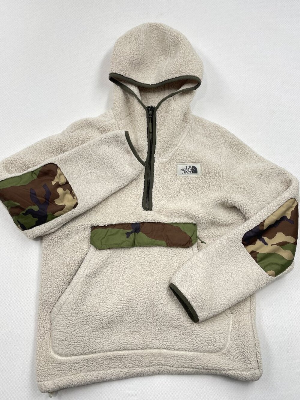 The North Face Ivory Camouflage Sherpa Fleece Pullover Hoodie Jacket Camo Mens S